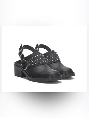 Lucky Brand Kalv Black Leather Studded Clogs Women’s 7.5M NEW